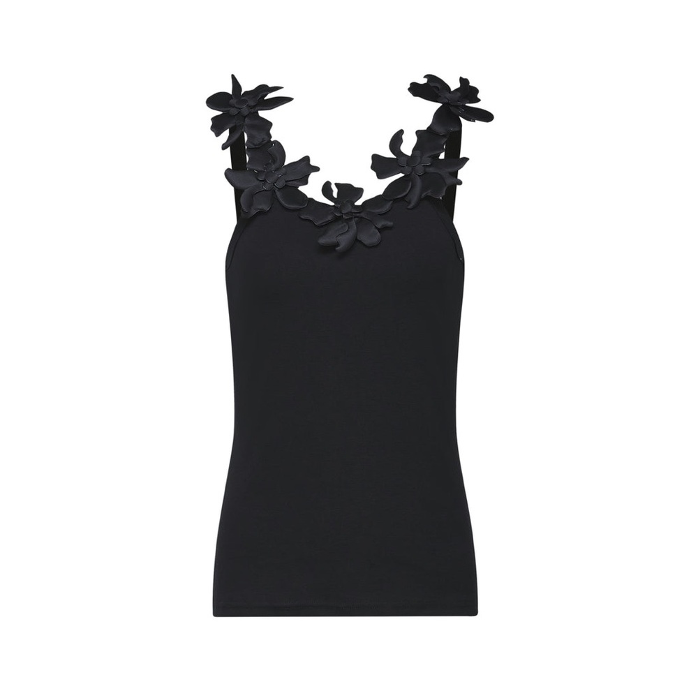 Stylish Black Top with Floral Accents